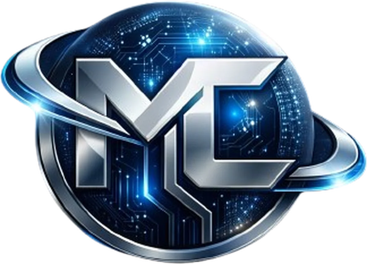 Símbolo da marca MC — esfera de circuito com anel orbital e monograma MC